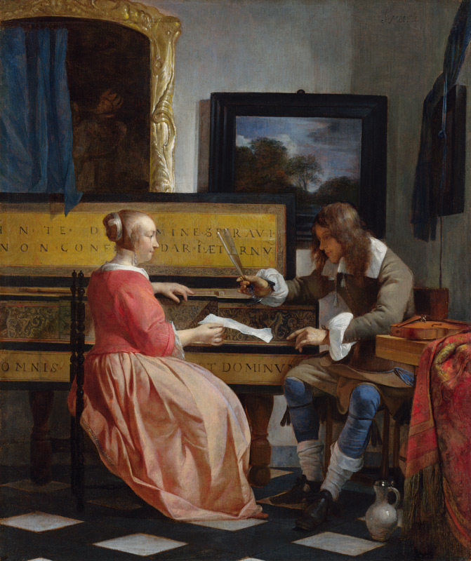A Man and a Woman Seated by a Virginal a Gabriel Metsu