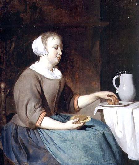 Portrait of a Girl Seated at a Table a Gabriel Metsu