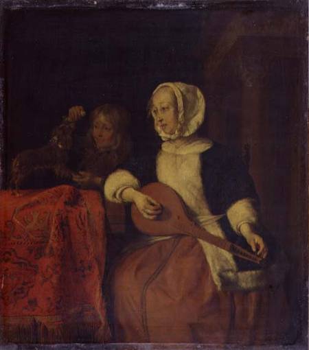 Woman Playing a Mandolin a Gabriel Metsu