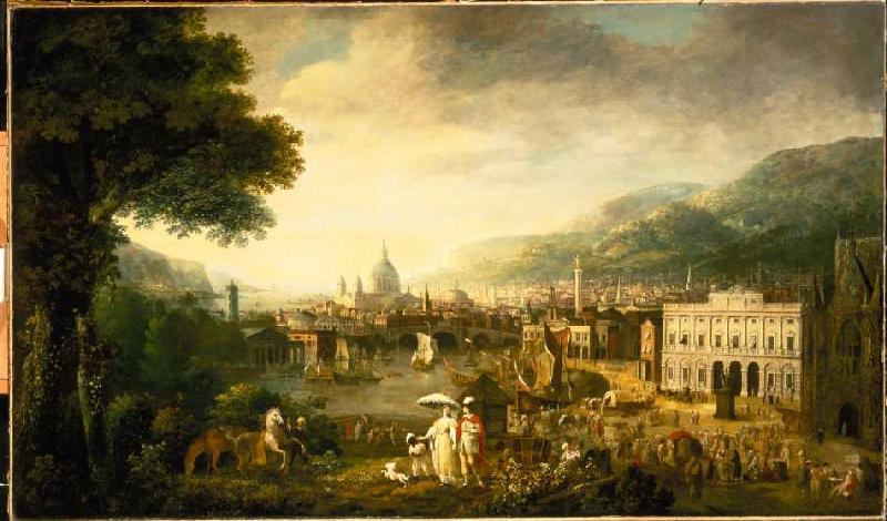 View of London as a mediteraner port and piece Pauls cathedral in the background. a Gabriele Ricciardelli (entourage)