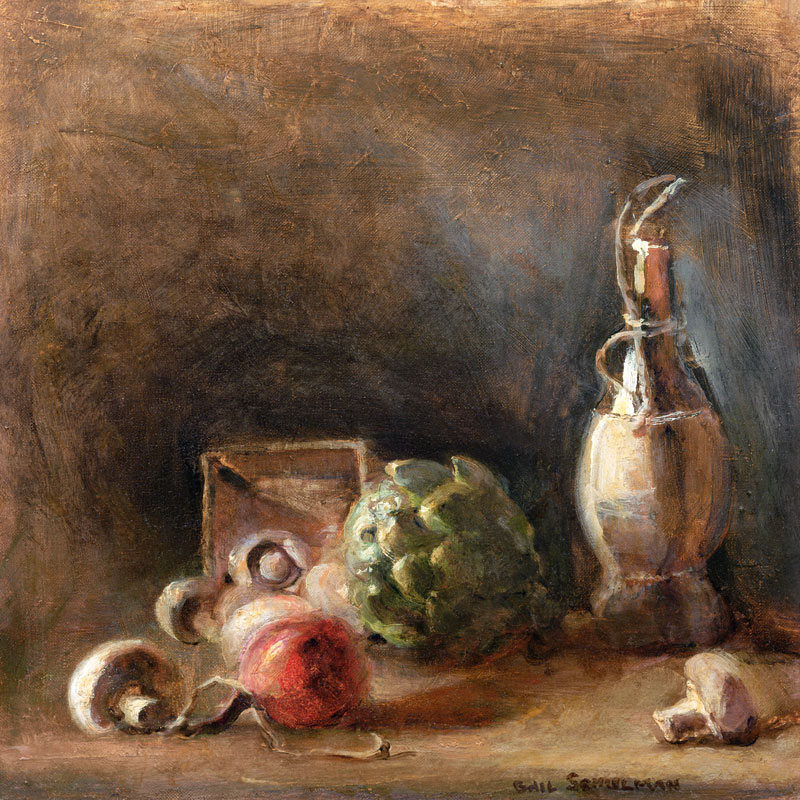 Wine Jug with Artichoke and Mushrooms (oil on canvas)  a Gail  Schulman