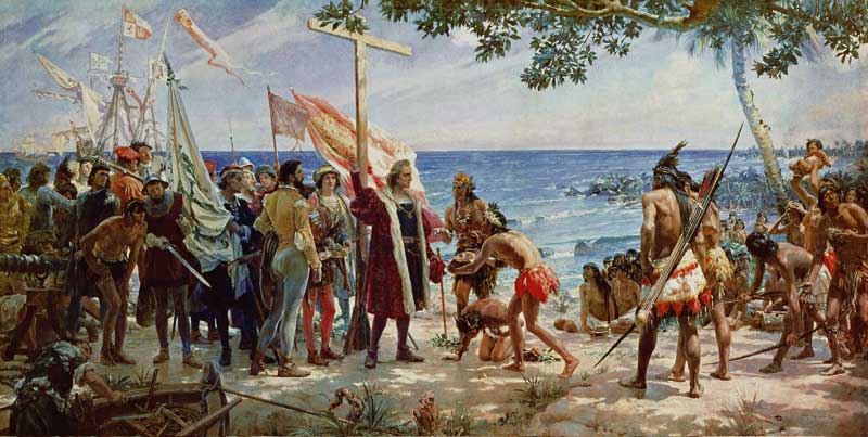 The disembarkation of Christopher Colombus on the Island of Guanahani in 1492 a Jose Garnelo y Alda, Jose