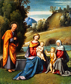The Holy Family with Elisabeth and the Johannesknaben on a river shore a Garofalo