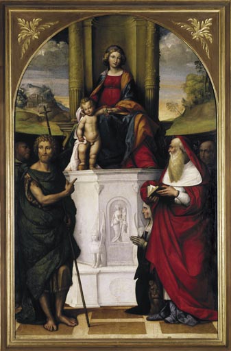 Thronende Maria mit Kind, Heiligen und der Stifterin Ludovica Trotti a Garofalo