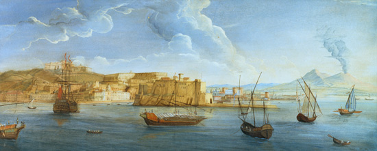 View of Naples with the Castel dell'Ovo and Vesuvius in the background a Gaspar Adriaens van Wittel