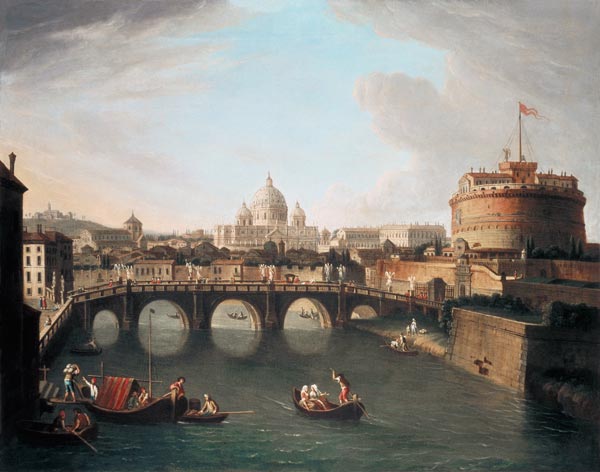 A View of Rome with the Bridge and Castel St. Angelo by the Tiber a Gaspar Adriaens van Wittel