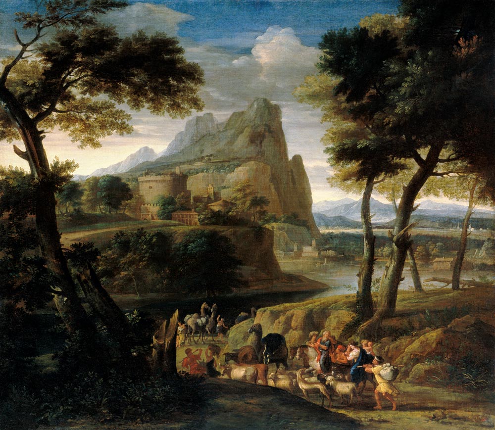Landscape with caravan a Gaspard Dughet