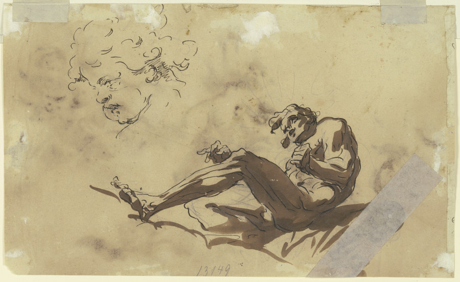 Ein liegender Männerakt sowie das Gesicht eines Knaben im Profil a Gaspare Diziani