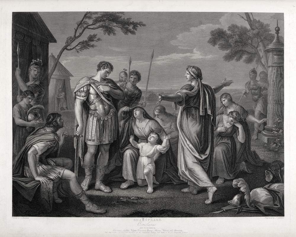 Coriolanus Akt V Szene III - Coriolanus, Aufidius, Volumnia, junger Marcus, Valeria und Begleiter a Gavin Hamilton