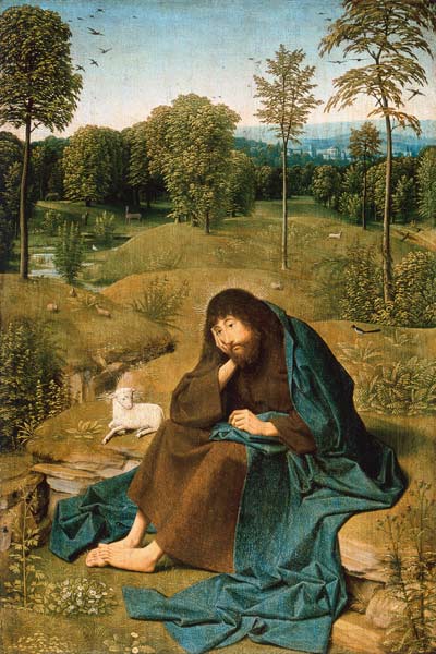 Sitting in a landscape for Johannes of the Täufer. a Geertgen tot Sint Jans