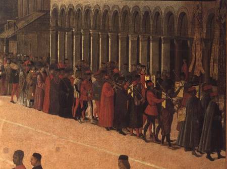 Procession in St. Mark's Square, detail of musicians a Gentile Bellini