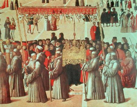 Procession in the St. Mark's Square, detail of the Basilica a Gentile Bellini