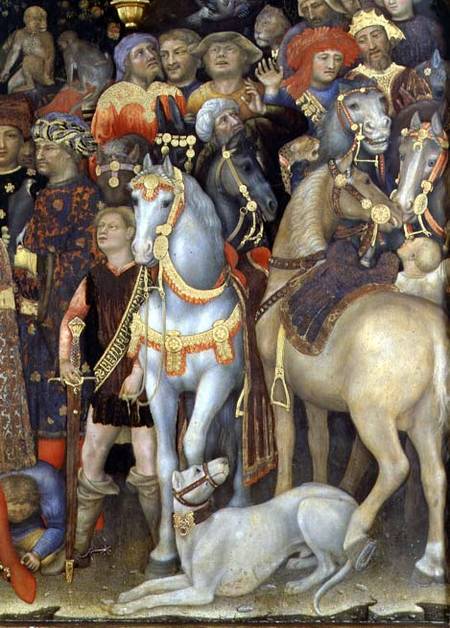 The Adoration of the Magi, detail of riders, horses and dog a Gentile da Fabriano