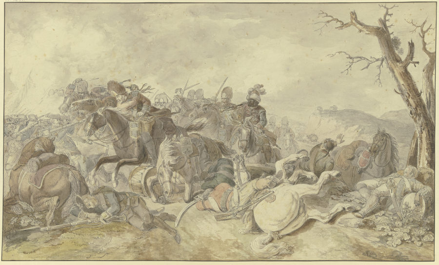 Kavallerieangriff gegen Infanterie, rechts ein sterbender Tambour a Georg Friedrich Hoch