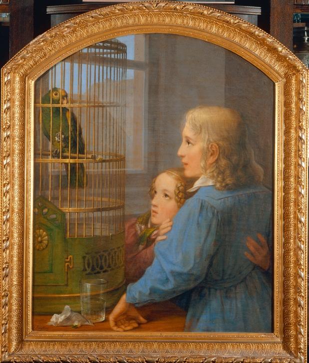 Two Children before a Parrot Cage a Georg Friedrich Kersting
