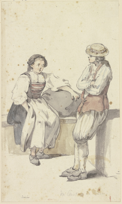 Junges Bauernpaar in Zürich, das Mädchen sitzend, der Bauer stehend a Georg Melchior Kraus