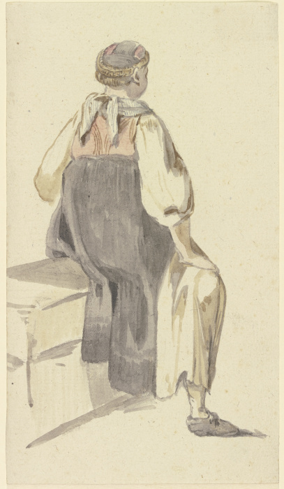 Sitzende Bäuerin in Rückenansicht a Georg Melchior Kraus