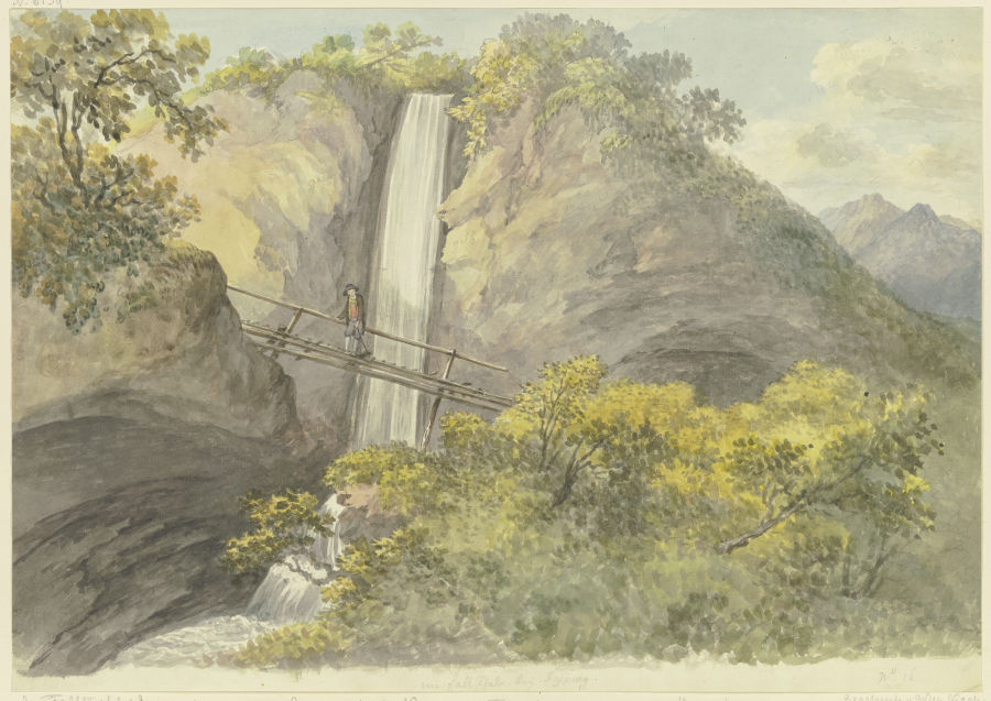 Wasserfall zwischen zwei Felsen a Georg Melchior Kraus