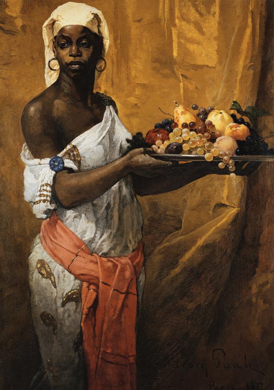 Eine schwarze Dienerin, eine Obstschale haltend a Georg Pauli