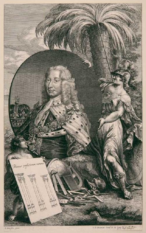 König Georg II von Großbritannien und Irland (Allegorie auf die Gründung der Universität Göttingen?) a Georg Daniel Heumann