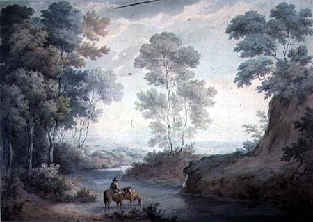 Landscape with River and Horses Watering a George Barret