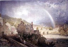Village and Bridge of Llangollen, North Wales, with Rainbow Effect