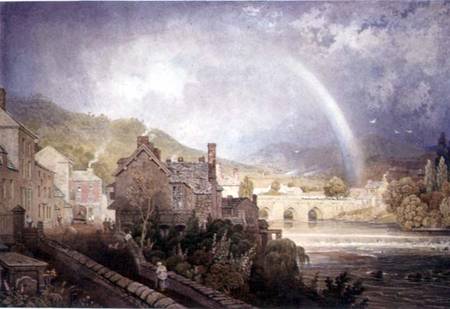 Village and Bridge of Llangollen, North Wales, with Rainbow Effect a George Barret