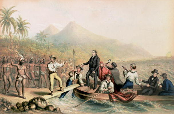 The Return of the Rev. John Williams at Tanna in the South Seas, the day before he was massacred (pr a George Baxter