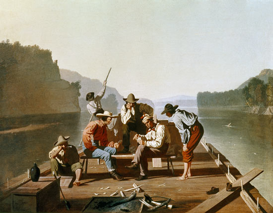 Ferrymen Playing Cards a George Caleb Bingham