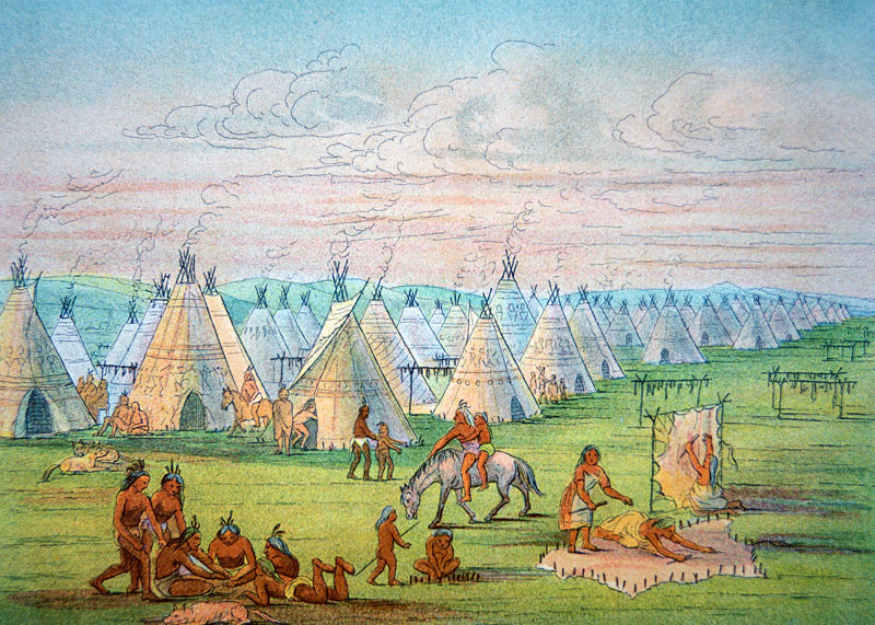 Sioux Camp Scene, 1841 (w/c & ink on paper) a George Catlin