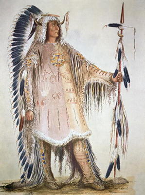 Mato-Tope, second chief of the Mandan people in 1833 (colour litho) a George Catlin