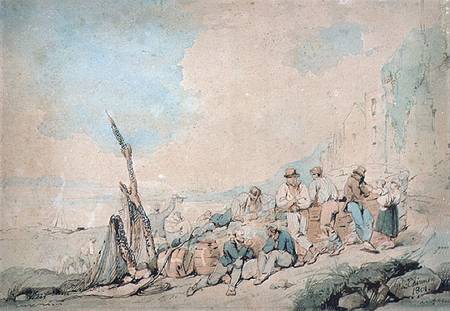 Coast Scene with Figures near a wall a George Chinnery