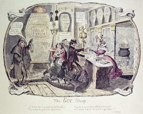 The Gin Shop, 1829 (etching) a George Cruikshank