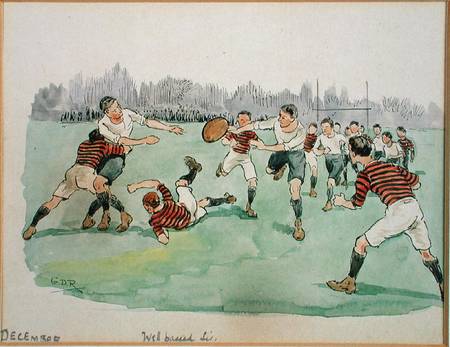 The Month of December: Rugby (pen & ink and w/c on paper) a George Derville Rowlandson