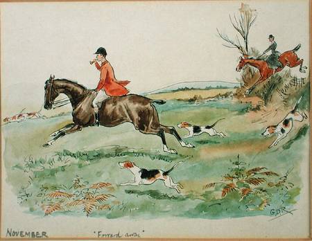 The Month of November: Hunting (pen & ink and w/c on paper) a George Derville Rowlandson