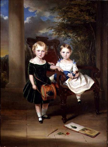 Portrait of two children called Herbert and Rose, 1844 at Poona, India a George Duncan Beechey