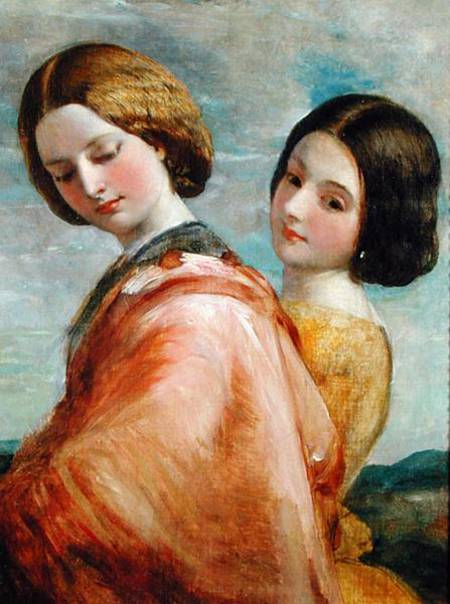 Two Young Women Walking a George Frederick Watts