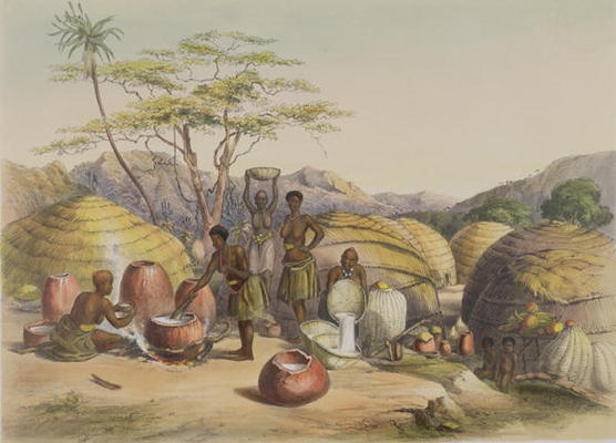 Gudu's Kraal at the Tugala, Women making Beer, plate 26 from 'The Kafirs Illustrated', 1849 (litho) a George French Angas