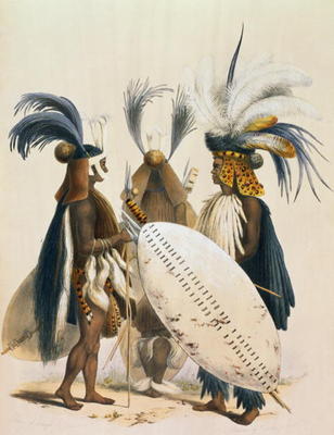 Zulu Soldiers of King Panda's Army, plate 20 from 'The Kafirs Illustrated', 1849 (litho) a George French Angas