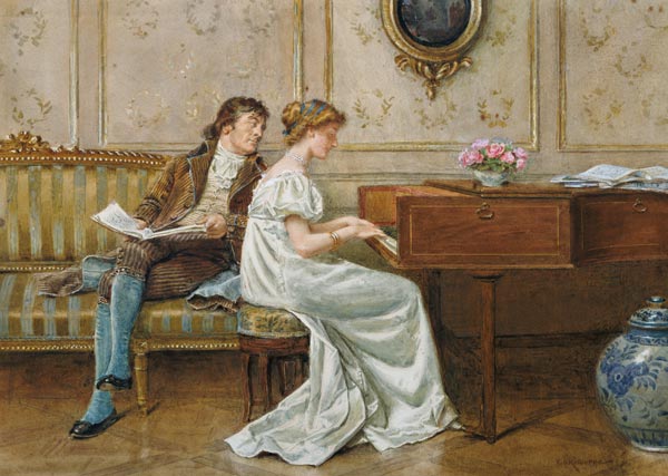 The New Spinet (pencil, w/c & a George Goodwin Kilburne