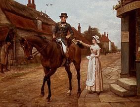 Mounted postman when gathering the post in an English village a George Goodwin Kilburne