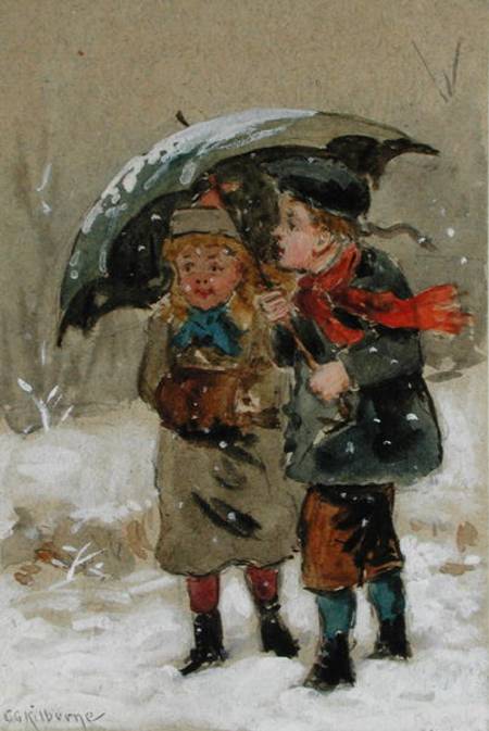 Children Playing in the Snow (w/c heightened with white on paper) a George Goodwin Kilburne