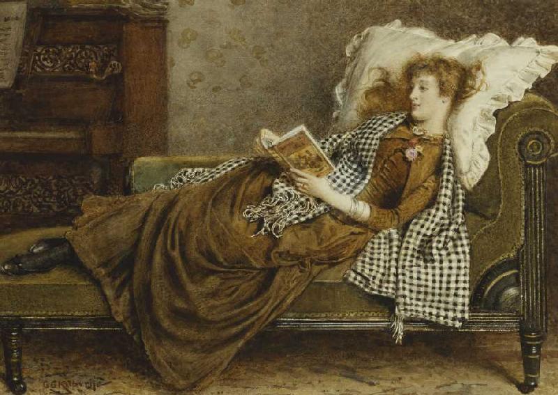 Eine junge Dame, lesend in einem Zimmer. a George Goodwin Kilburne