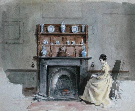 Lady Seated by Fireplace a George Goodwin Kilburne