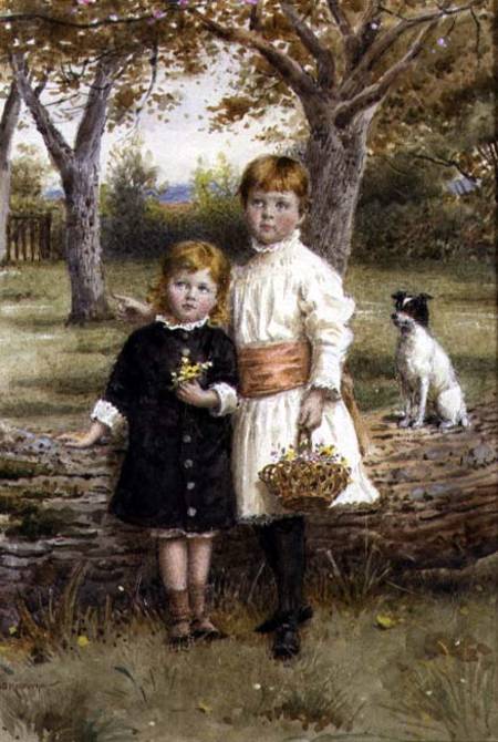 Two Sisters with a Basket of Flowers a George Goodwin Kilburne