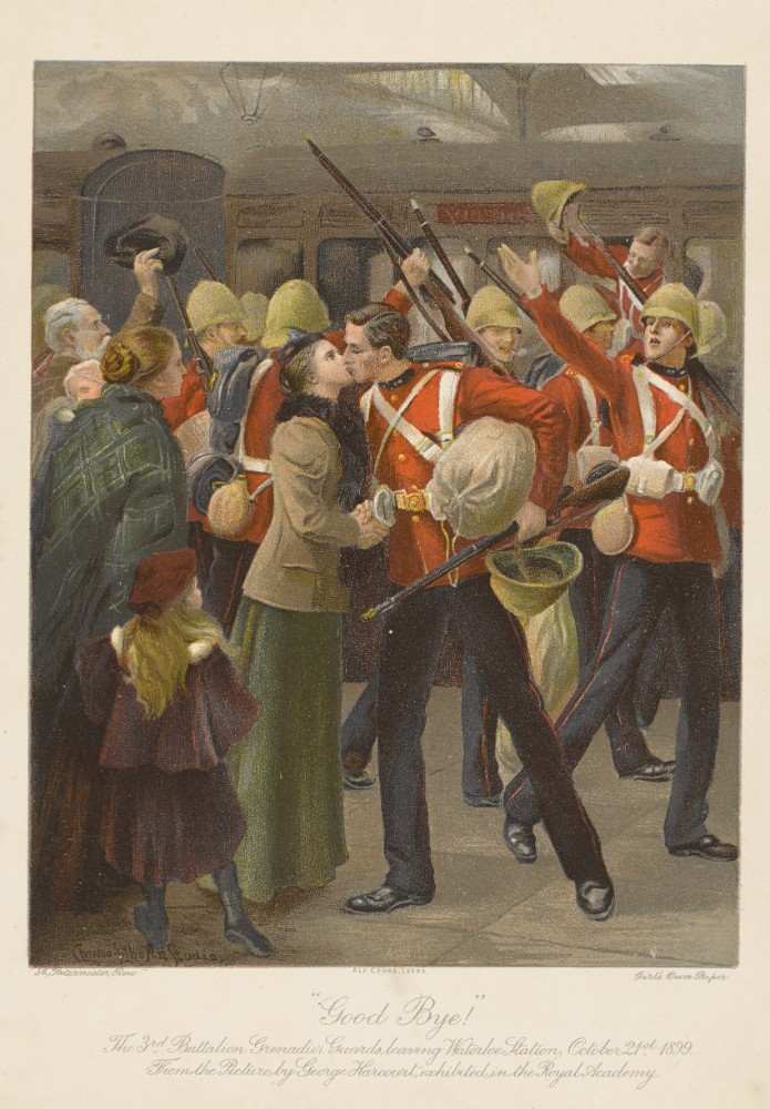 Good bye! The 3rd Battalion Grenadier Guards Leaving Waterloo Station a George Harcourt