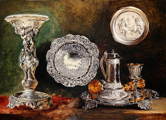 A Still Life of Silver, c.1833 (oil on canvas) a George Lance