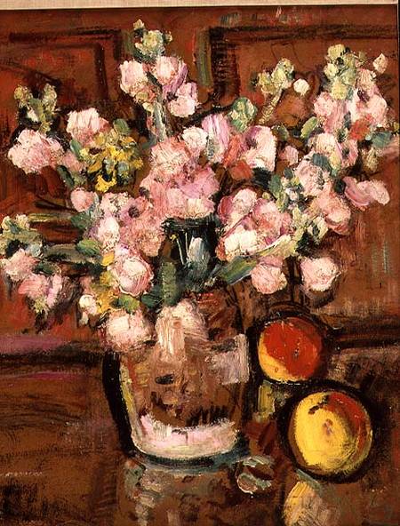 A Still Life of Fruit and Flowers a George Leslie Hunter