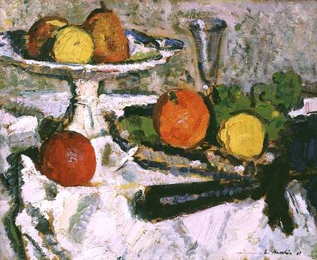 Still Life of Fruit on a White Tablecloth a George Leslie Hunter
