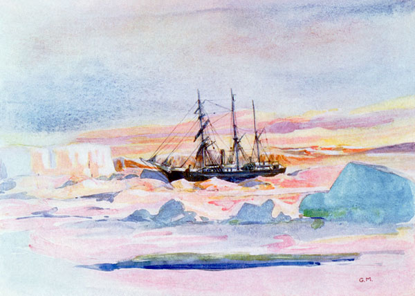 Aurora Australis, illustrazione da ''Il cuore dell'Antartide: La Spedizione Nimrod al Sud" a George Marston